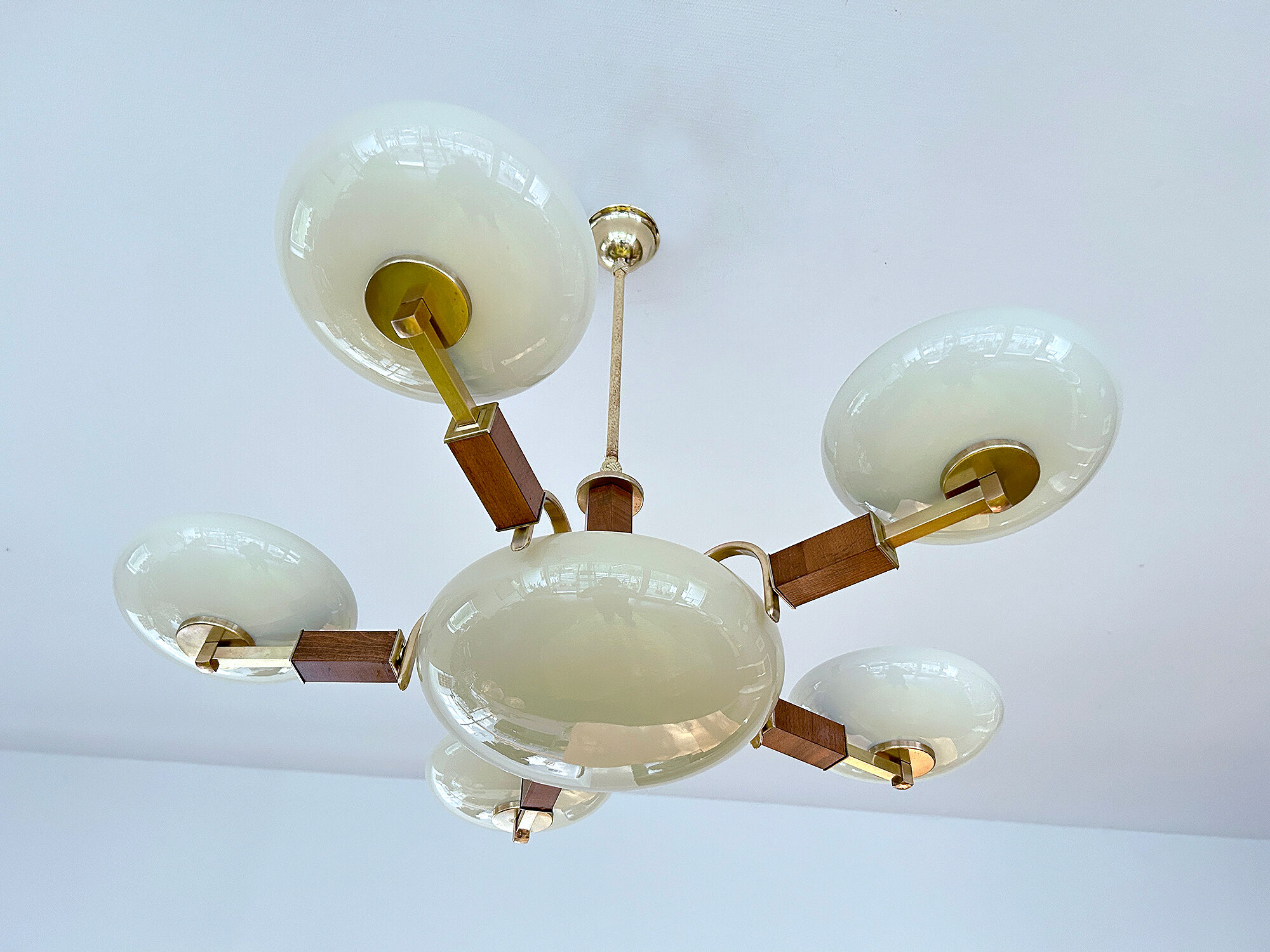 Art deco chandelier, glass, wood and glass, 30s