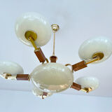 Art deco chandelier, glass, wood and glass, 30s