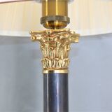 Pair lamp in bronze corinthians patinated lampshade pleated with stripes square foot