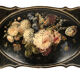 Small table with Napoleon III work, wood and boiled cardboard decorated with flowers painted with flowers