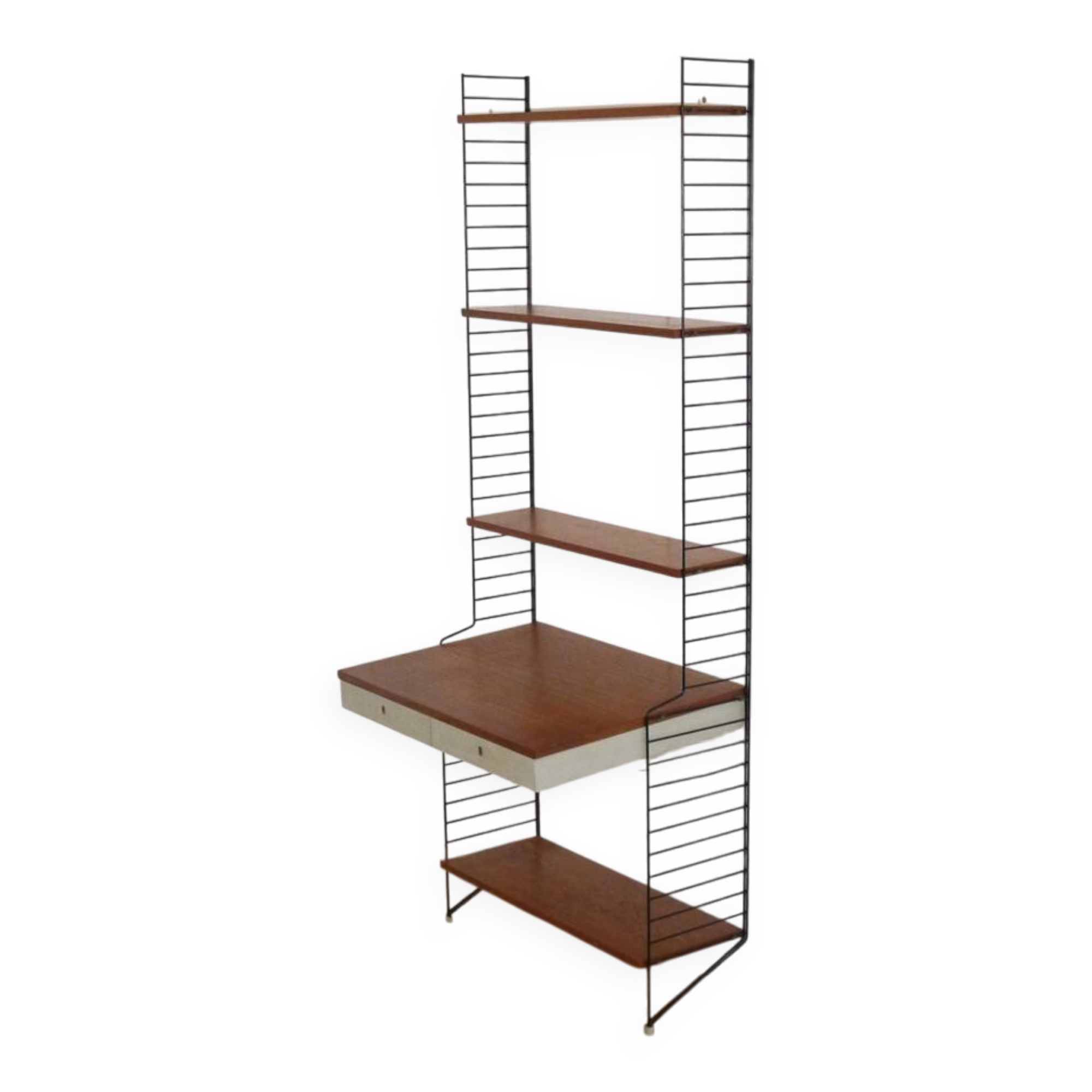 Teak wall-mounted shelf/desk, string design 1960