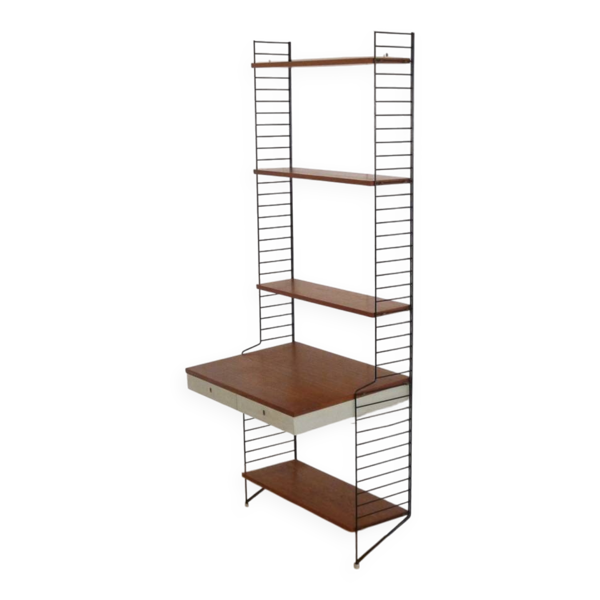 Etagere/bureau autopotante en teck, string design 1960