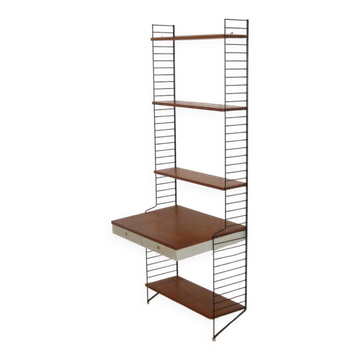 Etagere/bureau autopotante en teck, string design 1960