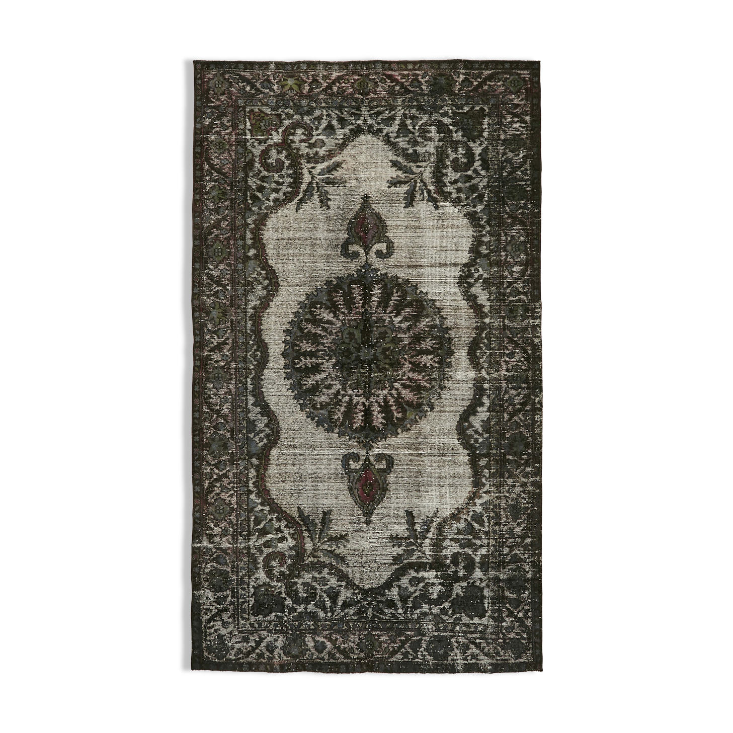 Tapis turc vintage noué à la main des années 1980 175 cm x 302 cm gris