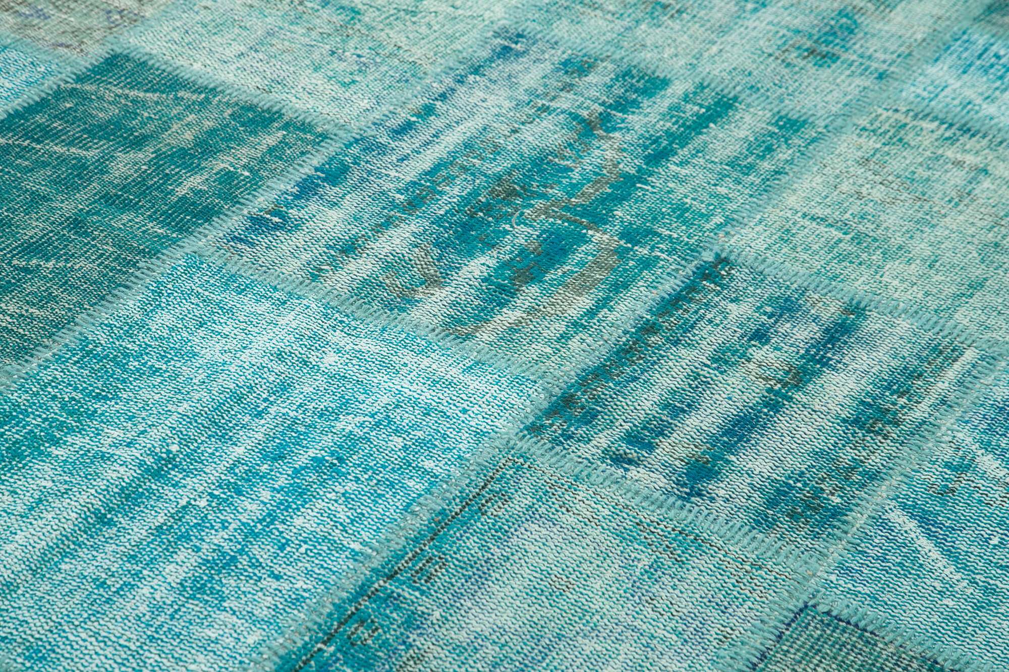 Handmade turkish overdyed 204 cm x 303 cm turquoise patchwork carpet