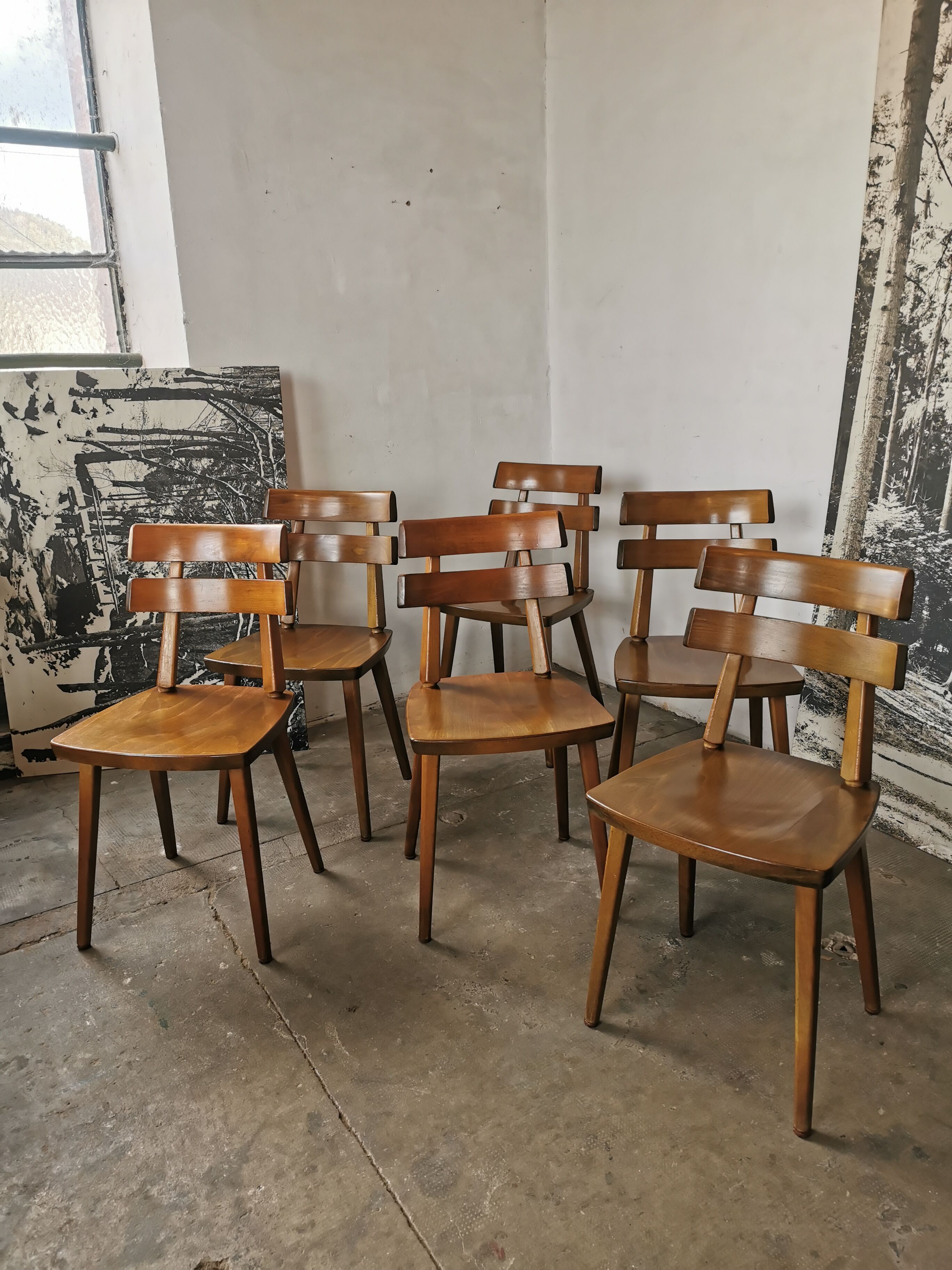 Set de 6 chaises tout bois 1960