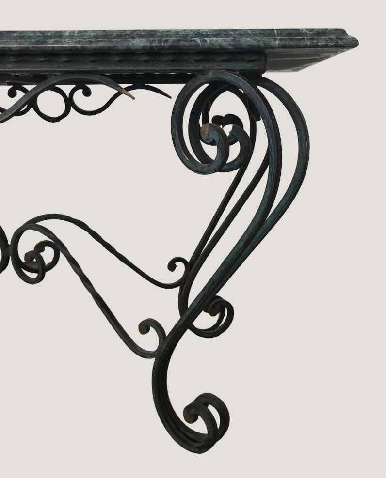 Vintage green marble and wrought iron coffee table