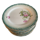 12 Dessert Plates Gien Year 1930 Decor of Roses Green Border