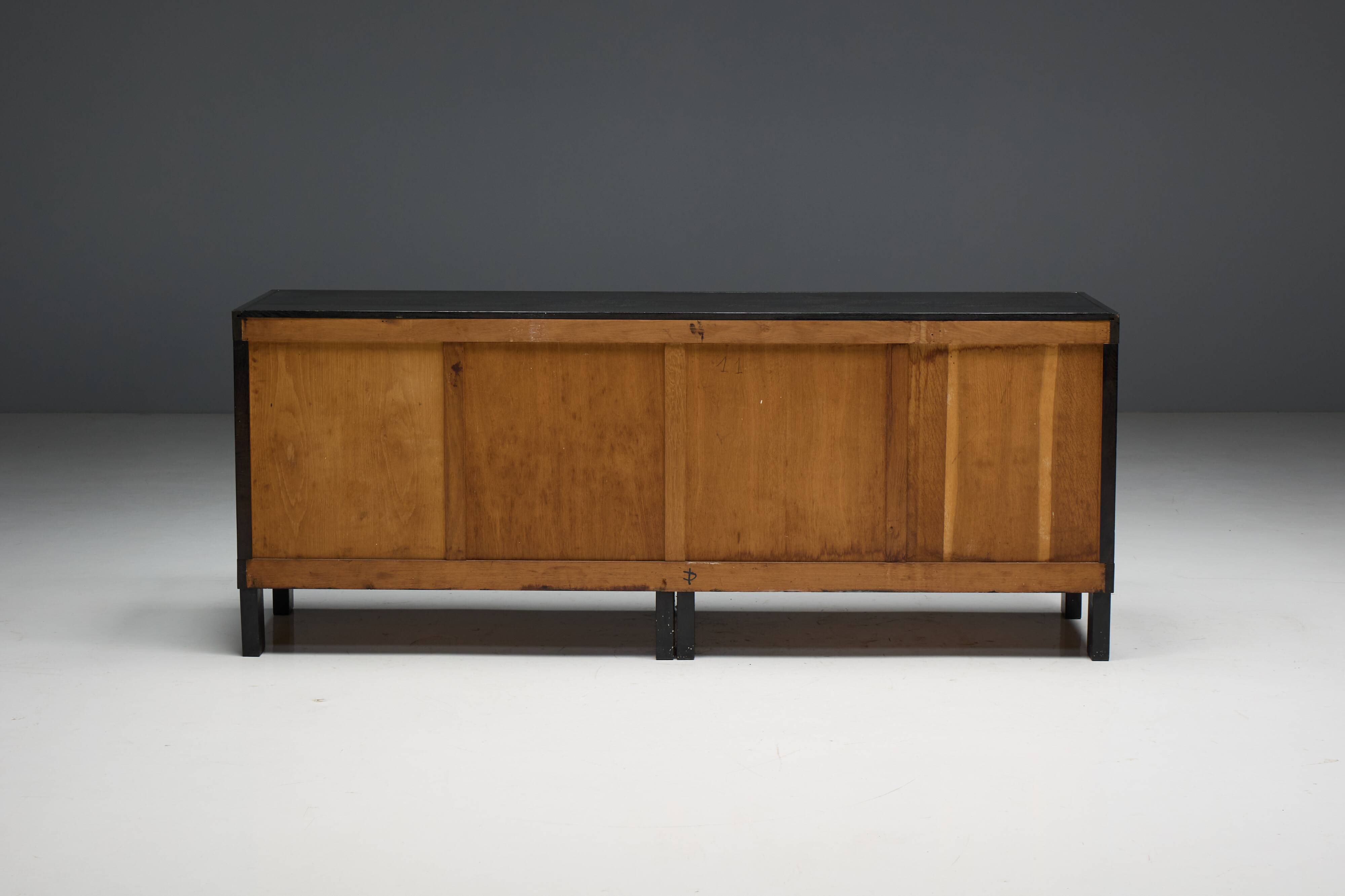 Brutalist De Coene sideboard in stained oak, Belgium, 1970s