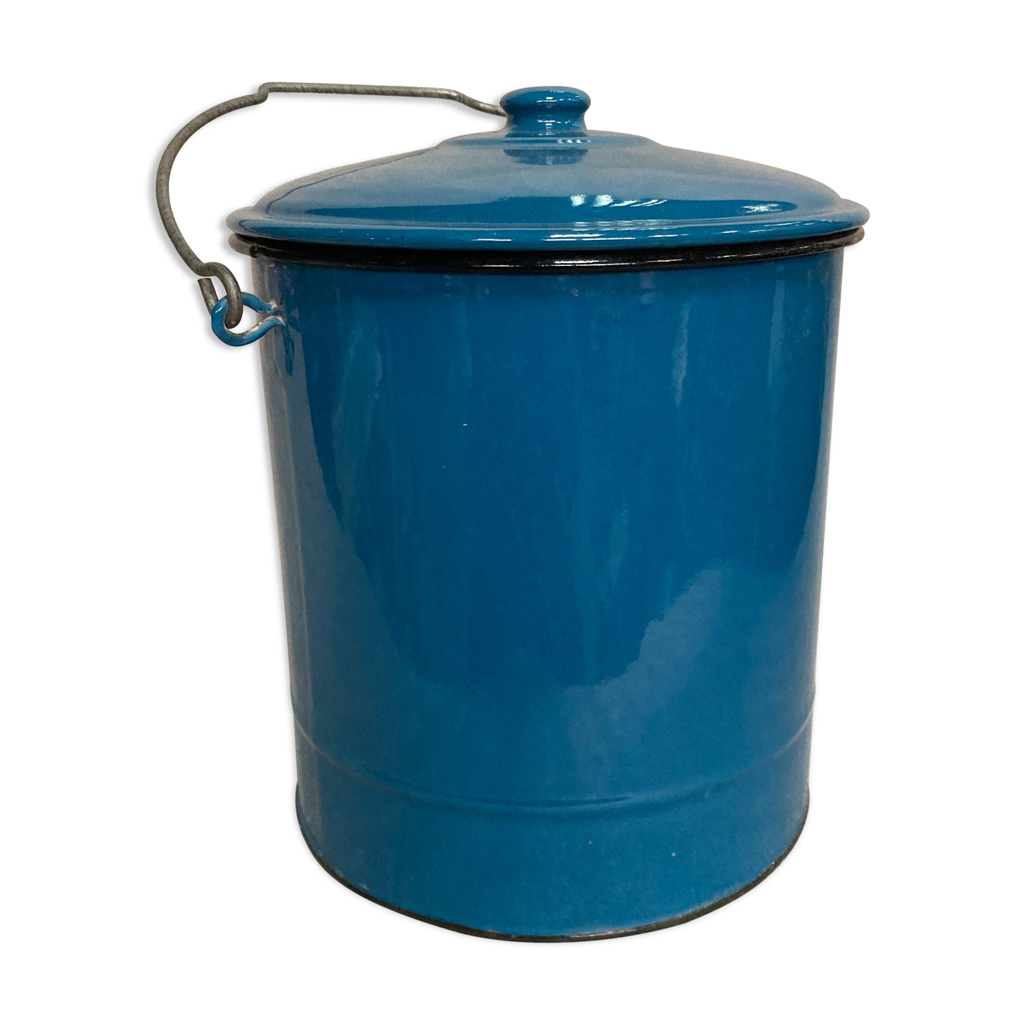 Enamelled blue bucket