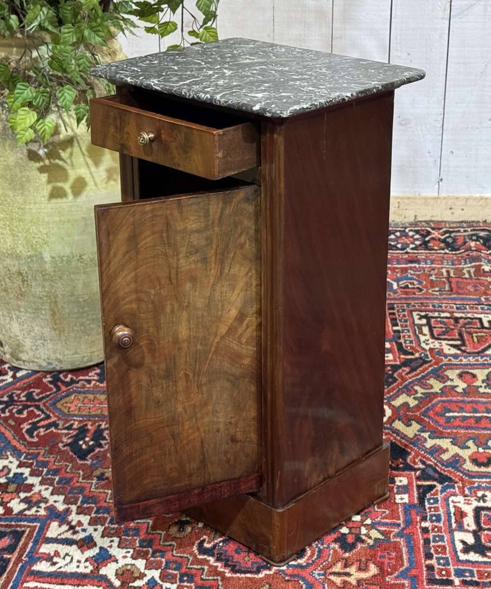 19th-century bedside table in mahogany with a grey marble top.