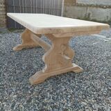 Solid oak monastery table with two extensions