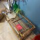 Vintage rattan and glass coffee table