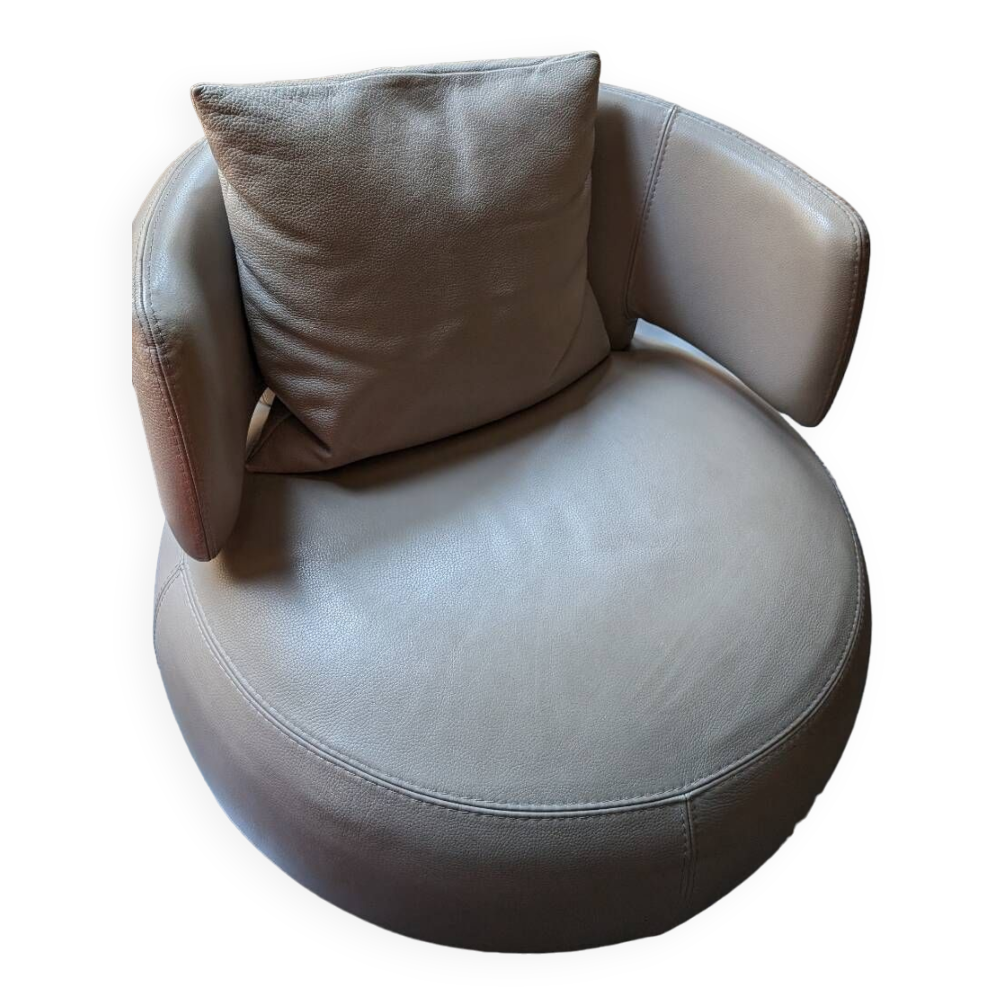 Fauteuil Pivotant Roche Bobois Curl – Cuir Marron, 85 Cm, Avec Coussins