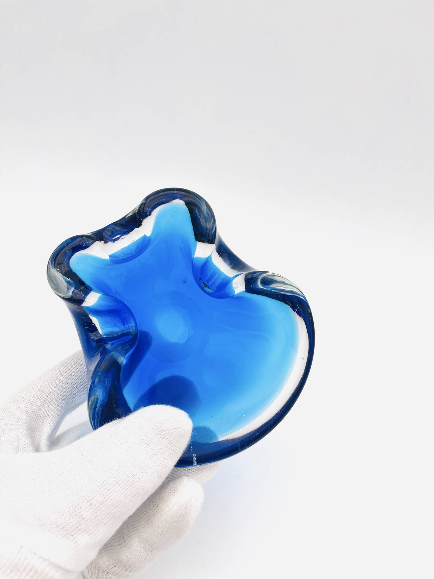 Vide-Poche Murano Sommerso Dégradé Bleu Polylobé 12cm 512g Design