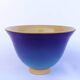Blue glazed stoneware bowl on a foot, signed SP, Puisaye.
