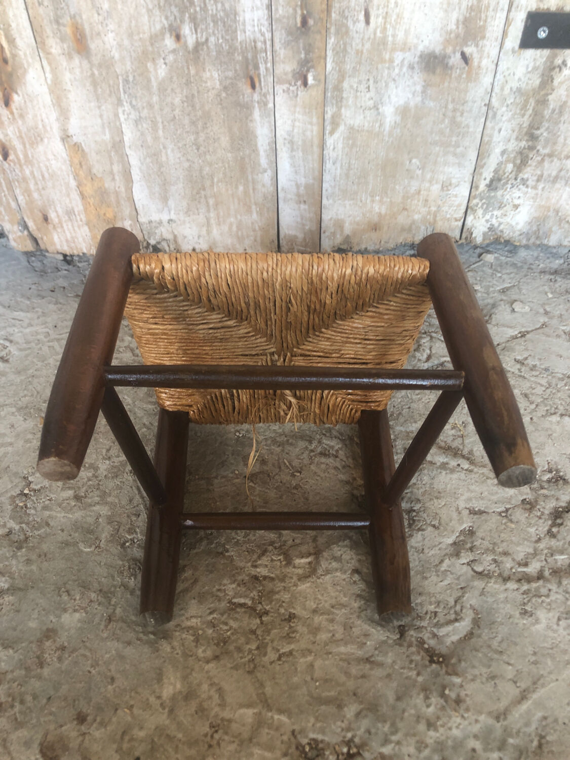 Chaise enfant bebe bois tourné + assise paille tressée vintage #a289