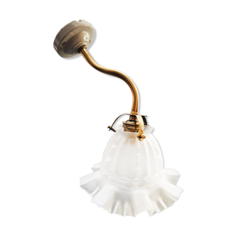 Wall lamp old tulip glass paste gooseneck brass porcelain Art Deco 1930 TBE