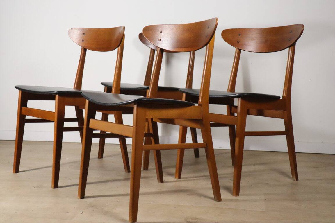 Set of 4 Danish Scandinavian teak chairs, 1960
