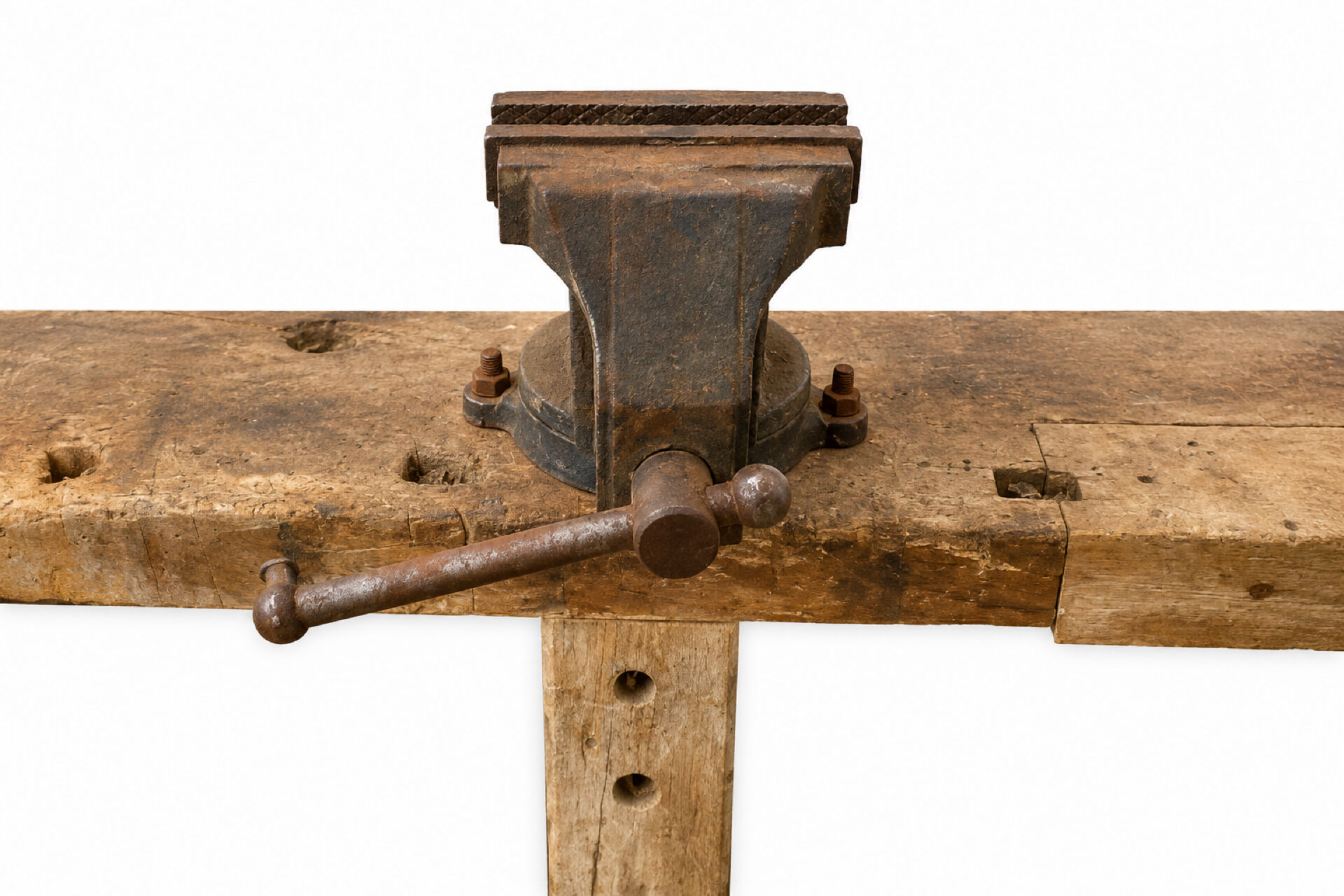 French carpenter's workbench made of solid beech, early 20th century.