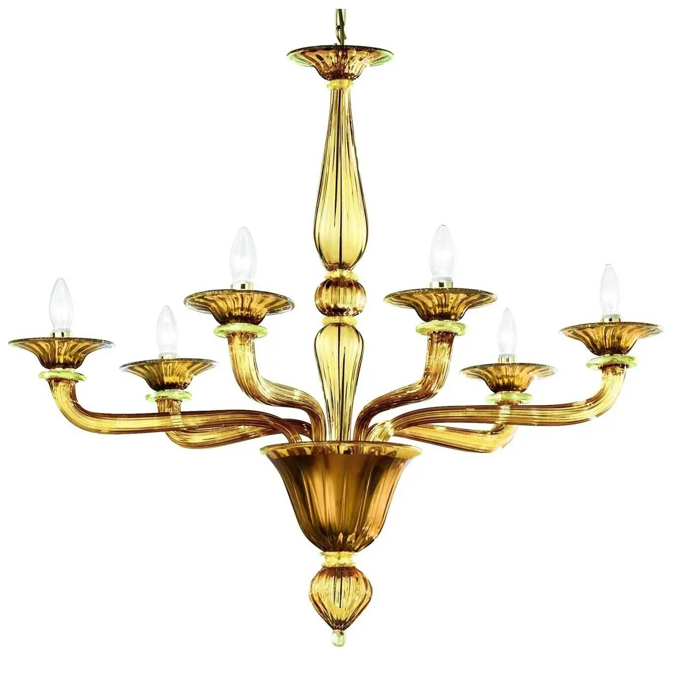 Handcrafted Contemporary Amber Murano Glass Linear Rigadin Chandelier