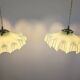 Pair of green opaline glass pendant lights – frosted poetry & Art Deco brilliance