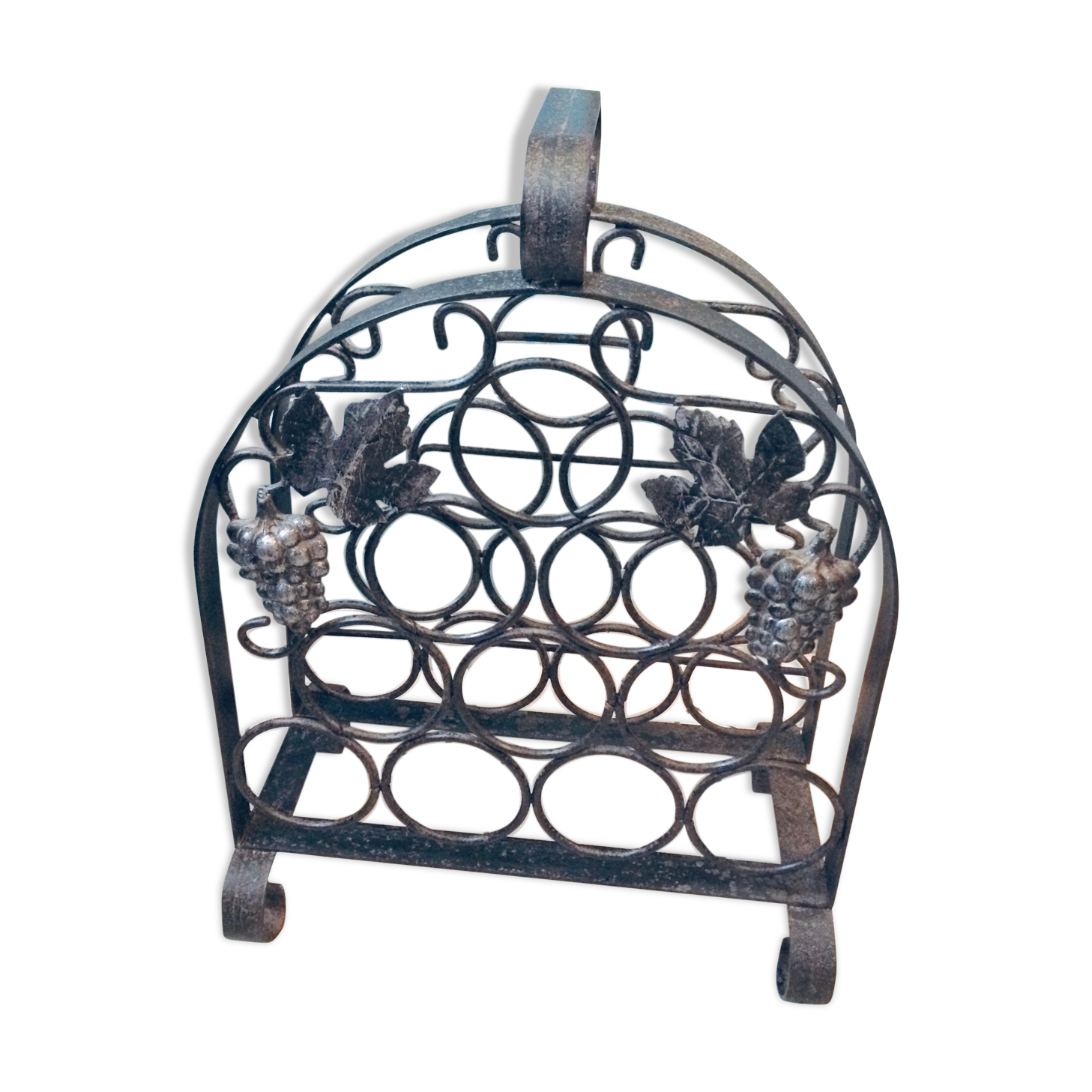 Porte-bouteille ancien en fer forgé