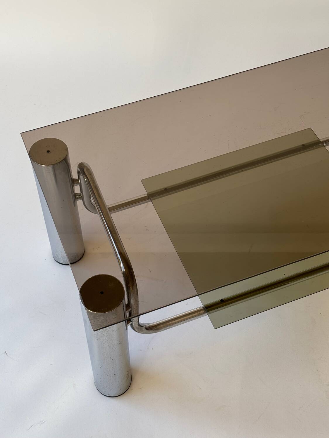 Chrome-plated metal and smoked glass coffee table, 1970