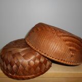 Two wicker and woven bamboo baskets