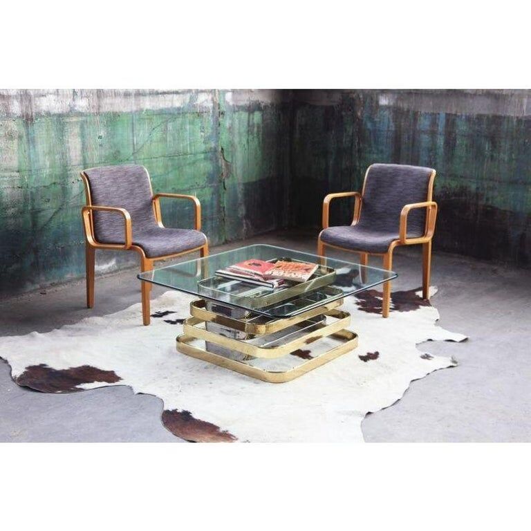 Coffee table in chrome, brass and beveled glass