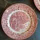 9 plates in pink English porcelain