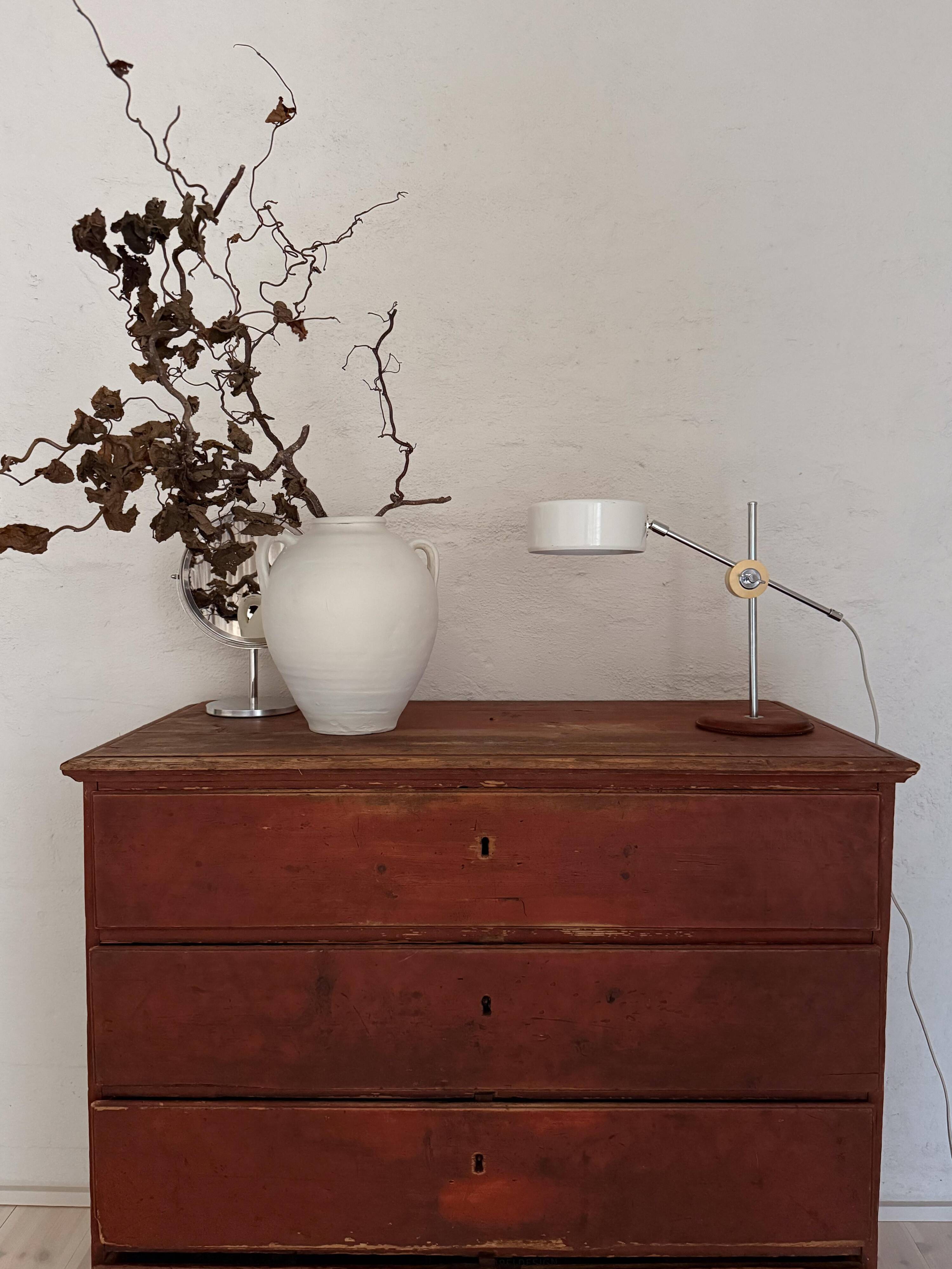 Vintage Midcentury desk lamp in brown leather and chrome Atelje Lyktan, Sweden