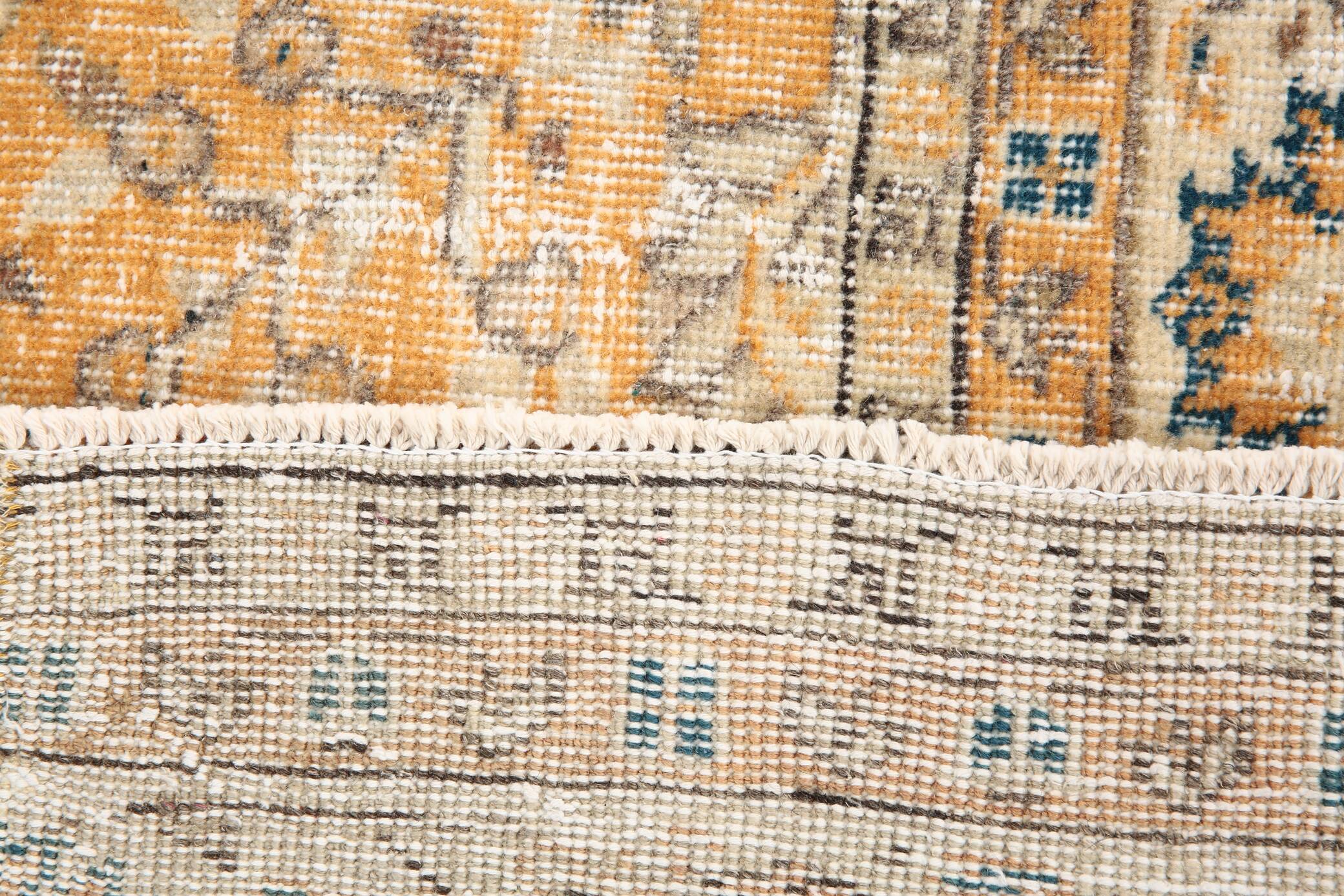 2x10 Orange & Navy Blue Floral Vintage Runner Rug, 73x297Cm