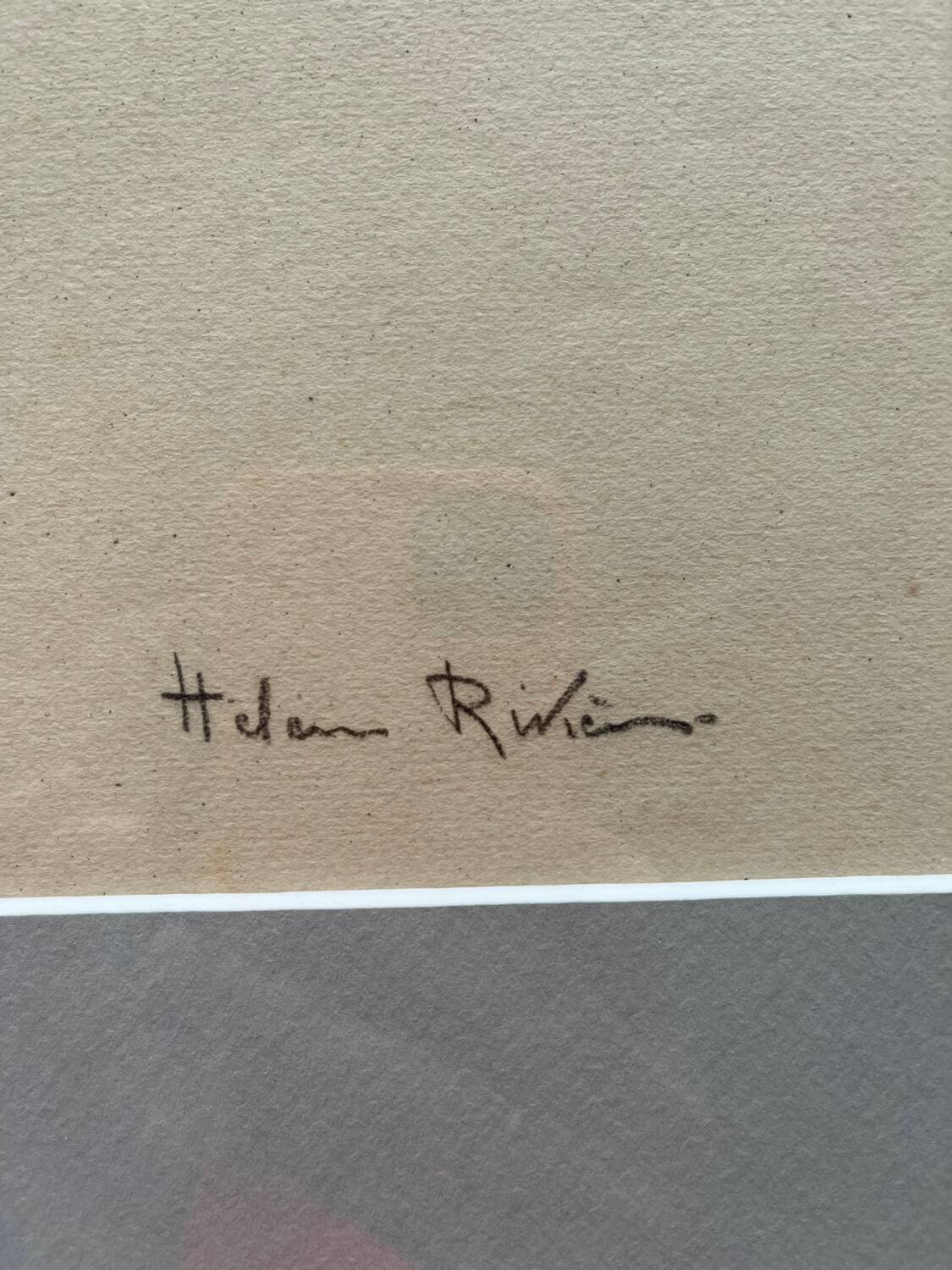 Black hen and her chicks, pastel on paper signed Hélène Rivière