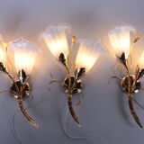 24 kt gold-plated tulip glass wall lamps Italian design 1970