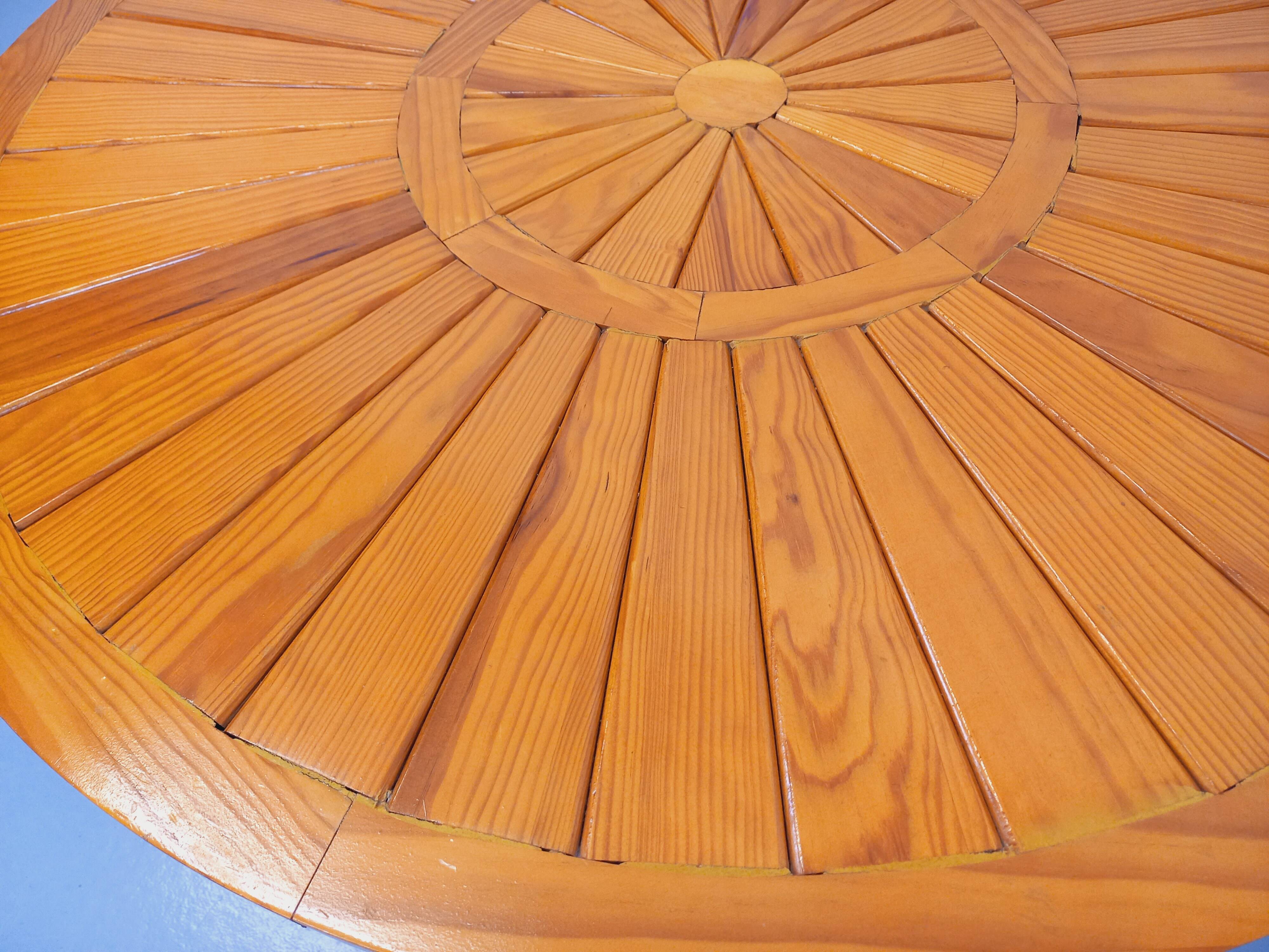 Vintage round pine coffee table from the 70s