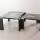 Rectangle Black Lacquered Plywood Coffee Table with Smoked Glass Panel 70s