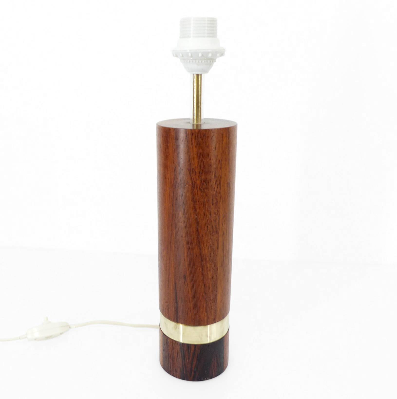Scandinavian lamp base in exotic wood and brass, circa 1970