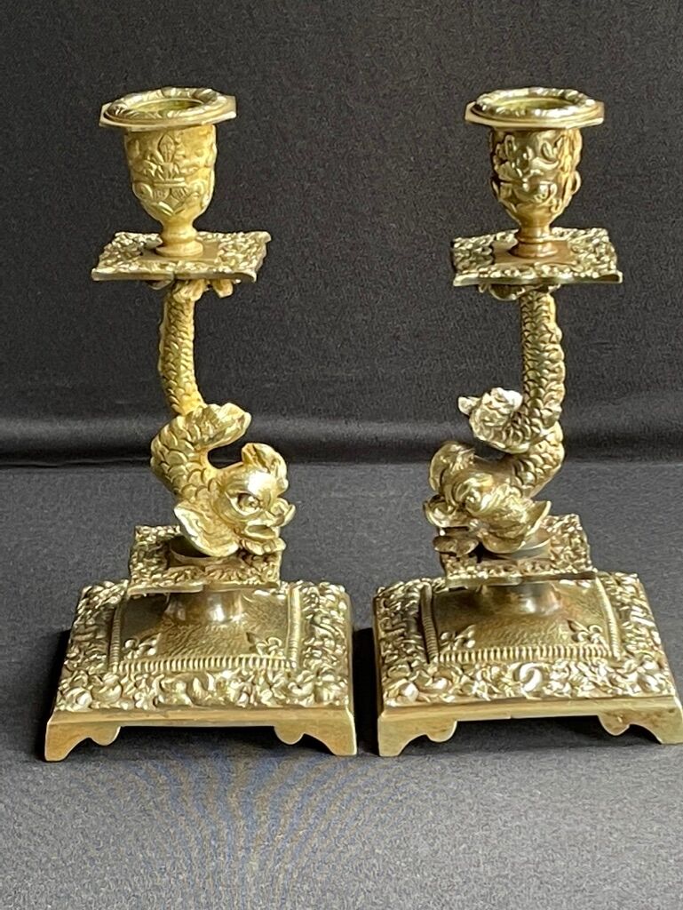 Pair of Napoleon III candle holders - Louis XIV style - Bronze (gilded)