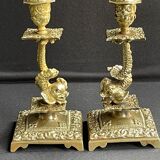 Pair of Napoleon III candle holders - Louis XIV style - Bronze (gilded)