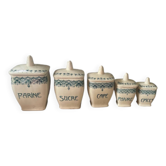 Set of 5 Art Nouveau kitchen pots