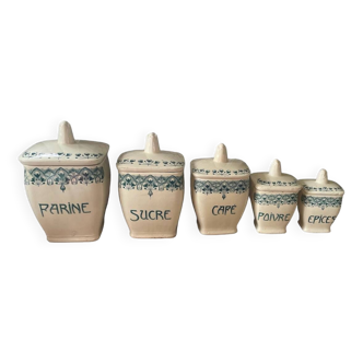 Suite de 5 pots de cuisine Art nouveau