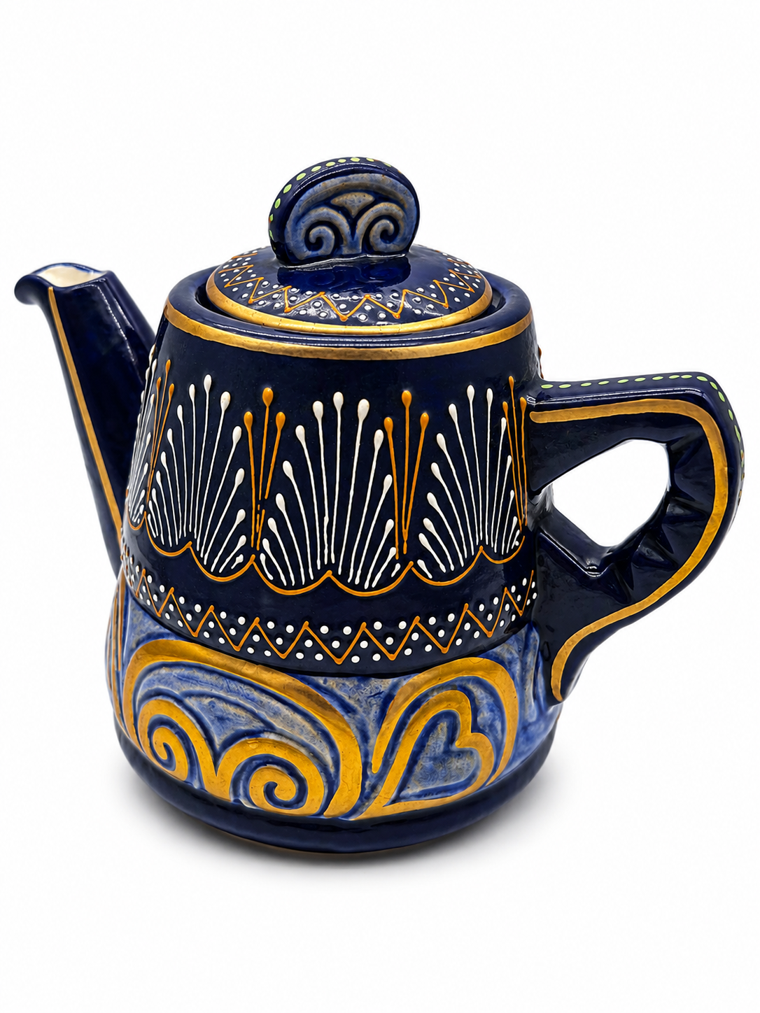 HB Quimper cobalt blue tea set teapot and 2 earthenware cups