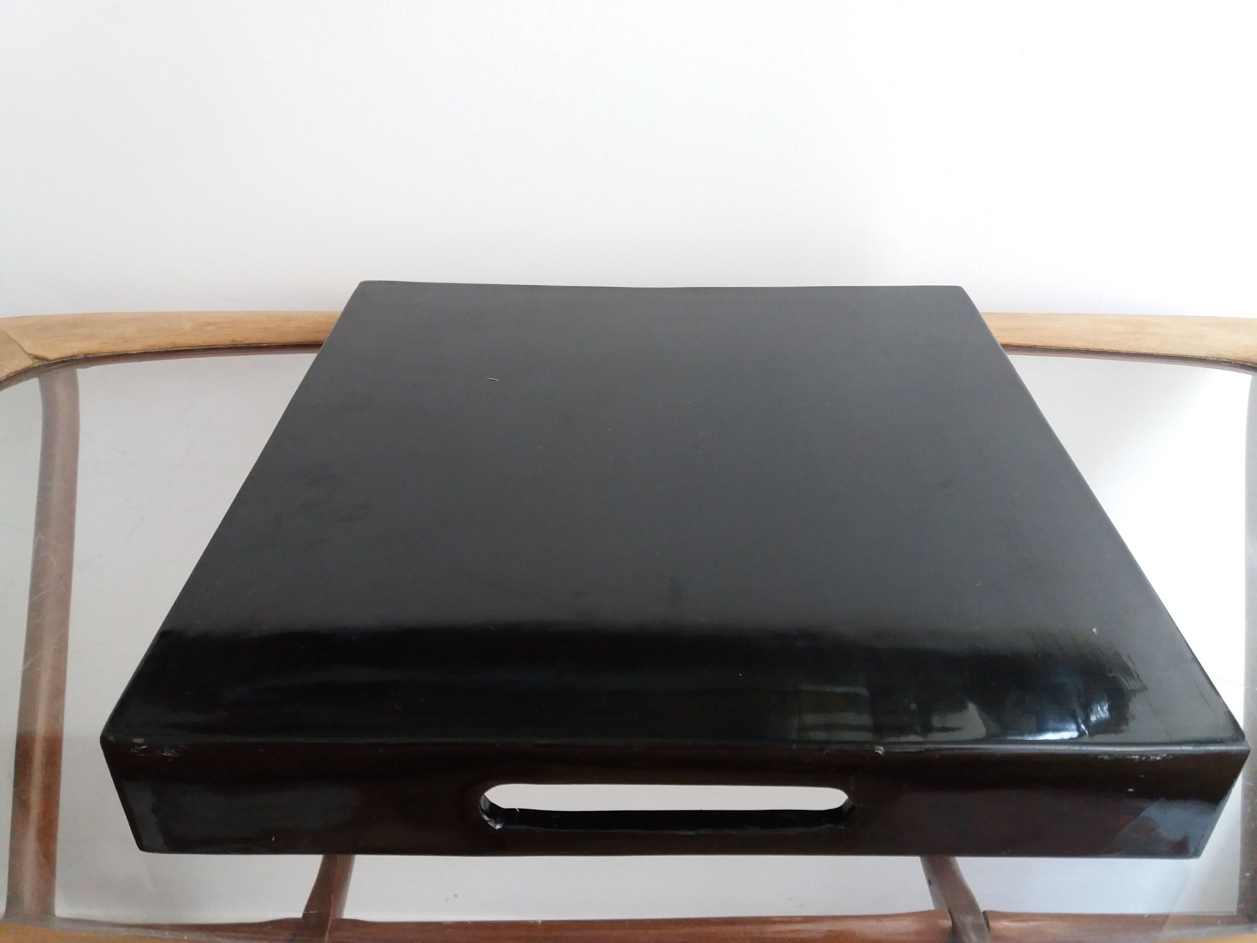 Japanese black lacquered wooden tray decorated with aze gold leaf