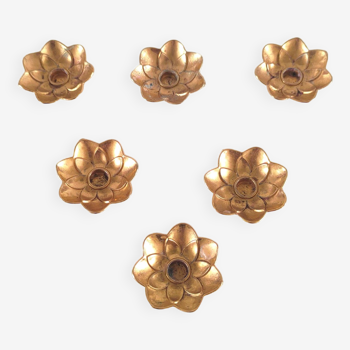6 bougeoirs fleur en métal doré BMF années 70
