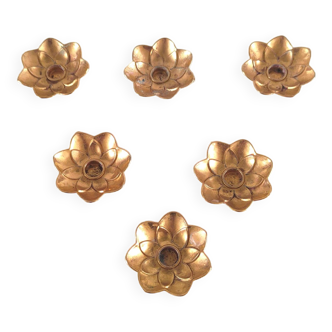 6 bougeoirs fleur en métal doré BMF années 70