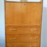 Vintage 1950s secretary desk with compass legs and gilded oak