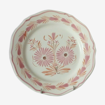 Assiette plate en faience hb quimper rose