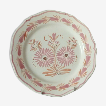 Flat plate in faience hb quimper pink*