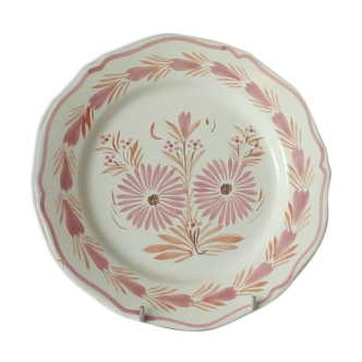 Assiette plate en faience hb quimper rose